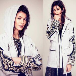 Free people golden quills military cargo ARMY embroidered studded parka jacket